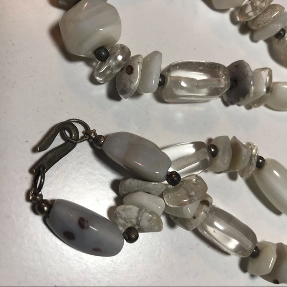 Semiprecious Quartz Crystal Agate Stone Bead Necklace Silver Metal Hook Clasp - Picture 6 of 8